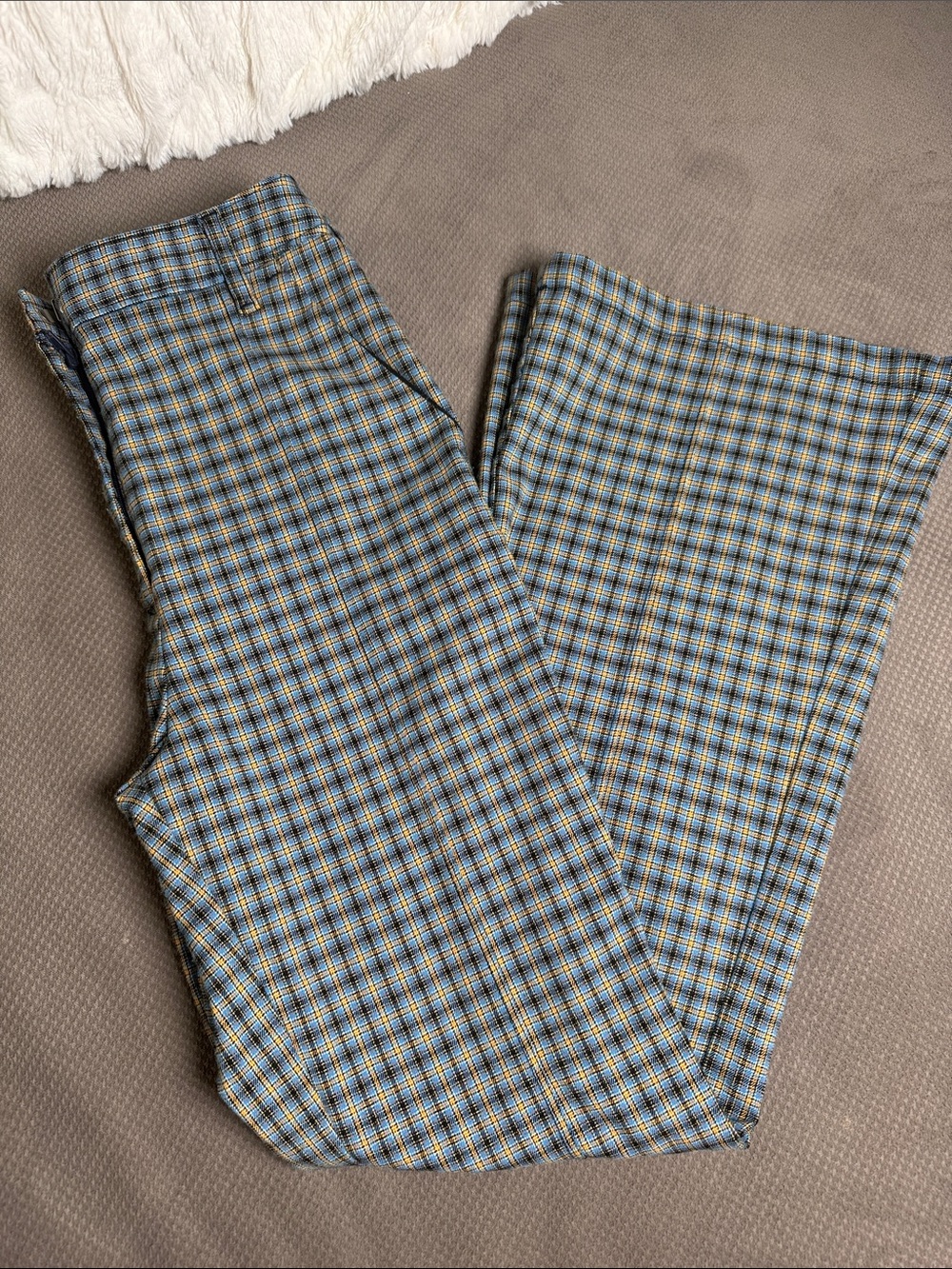 Urban Outfitters Plaid Fit and Flare Pants in Blue and Tan 70s style